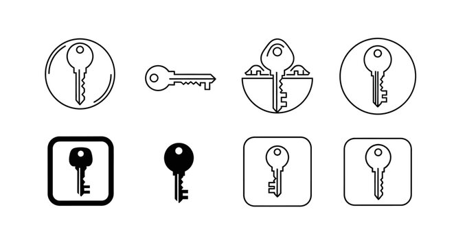 Set of minimalist key icons in vector style for UI design