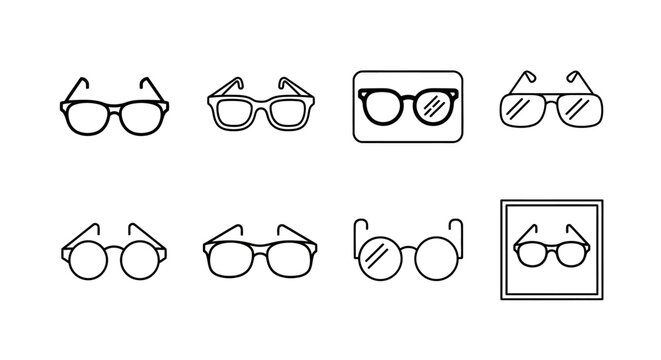 Set of minimalist line art eyeglasses icons for optical shop design