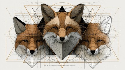 Fototapeta premium Foxes drawn in geometric shapes honored sacredly.