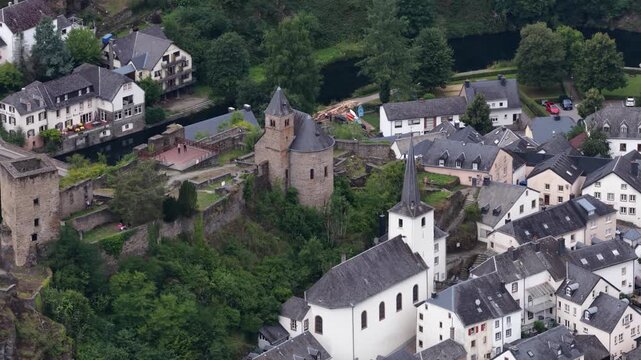Aerial view of esch sur sure village and castle