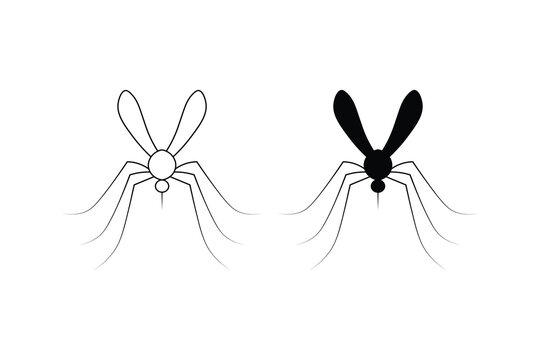 Mosquito icon set in outline and solid styles for insect, pest control, and warning design concepts.