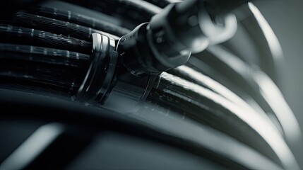 Fototapeta premium Bundled futuristic data and power cables creating a complex network, symbolizing global communication, digital innovation, and advanced industrial infrastructure linking systems and hardware