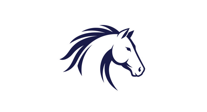 Majestic Horse Head Silhouette, Dark Blue on White Background, Minimalist Logo