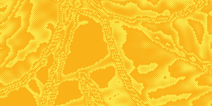 Yellow halftone pattern. Retro comic gradient background. Bright orange pixelated dotted texture overlay. Cartoon pop art faded gradient pattern. Vector backdrop for poster  banner  advertisement