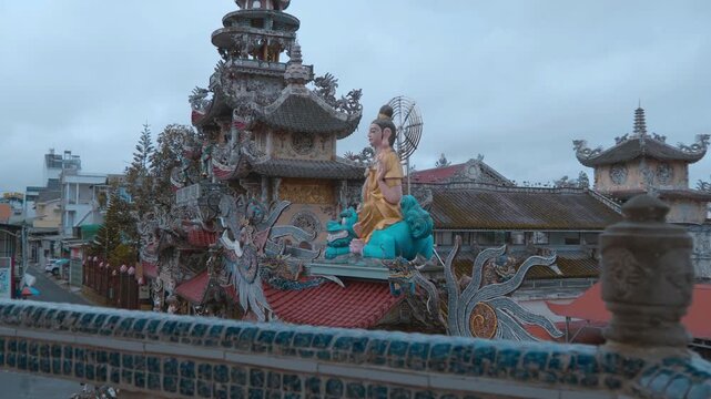 Linh Phuoc Pagoda (also known as the Ve Chai Pagoda), a famous Buddhist temple located in Da Lat, Vietnam. Also known as "Bottle Temple" or "Junkyard Pagoda" it is renowned for its intricate architect