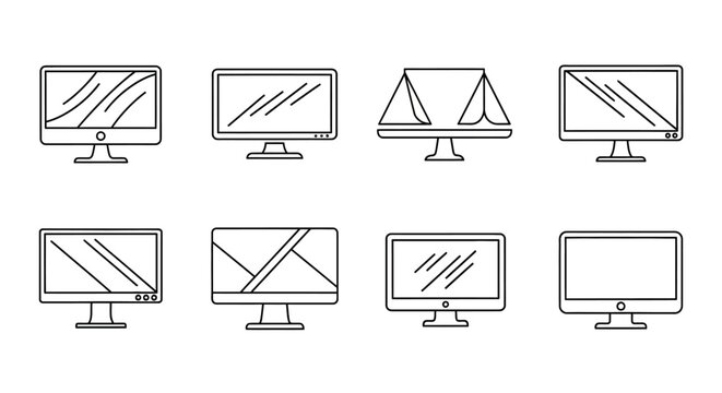 Hand-drawn computer monitor icons set, minimalist sketch style