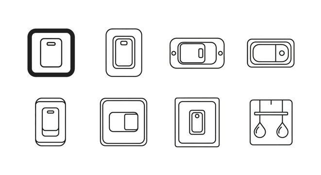Light switch icons set, minimalist black outline style