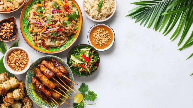 Thai Street Food Platter with Satay Skewers and Sides