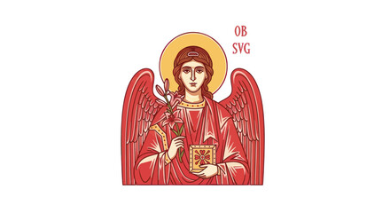 Fototapeta premium Orthodox Angel Icon with Lilies and Cross, Religious Art