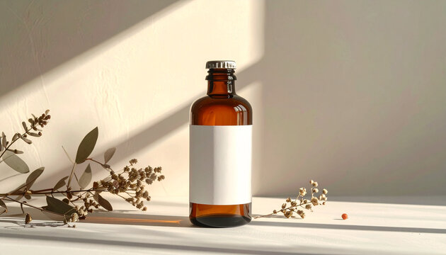 Amber bottle with blank label