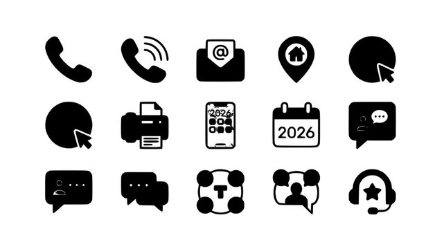 Premium contact communication and social media flat vector icons for mobile apps and websites 2026