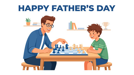 Fototapeta premium Father's Day Chess Game: A heartwarming Father's Day scene unfolds as a father and son engage in a strategic chess match, symbolizing bonding and quality time spent together.