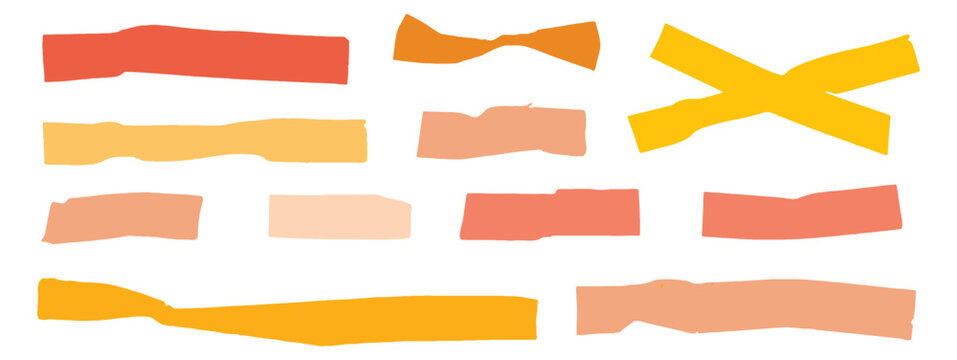 Orange scotch tape icon set, red and pink adhesive tape pieces