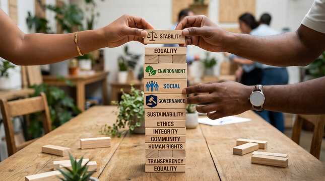 Building a strong foundation for a sustainable and ethical business future with diverse hands working together