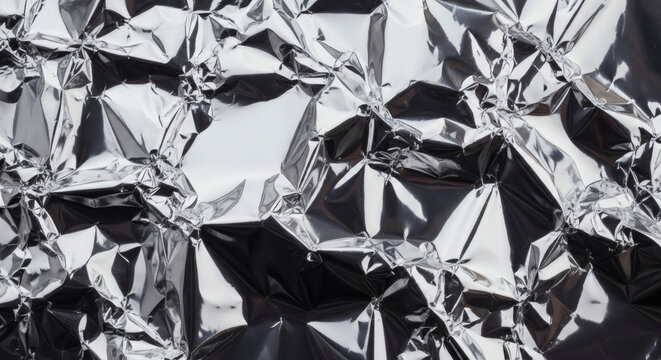 Shiny crumpled silver aluminum foil texture background