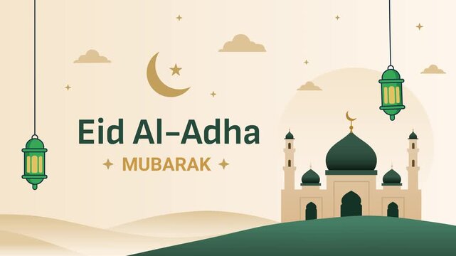 Islamic Eid Mubarak Greeting Animation Mosque and Lantern Background