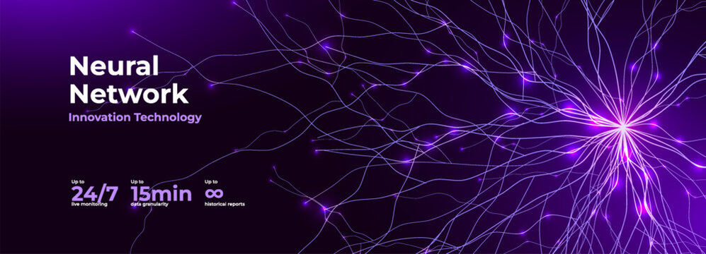 Neural Network Neurone Firing Synapse Connections Fractal Web for Biotech Science Technology Background. Neuron Cell, Digital AI Brain Learning Tech, Data Analysis Visualisation. Vector Illustration