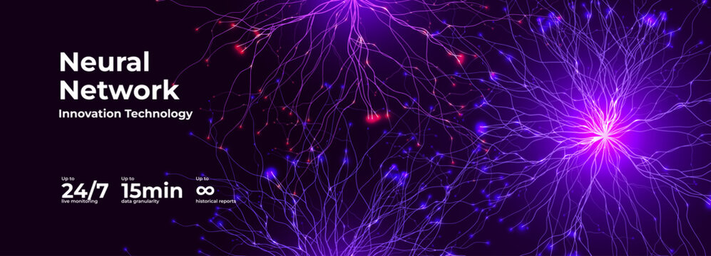 Neural Network Neurone Firing Synapse Connections Fractal Web for Biotech Science Technology Background. Neuron Cell, Digital AI Brain Learning Tech, Data Analysis Visualisation. Vector Illustration