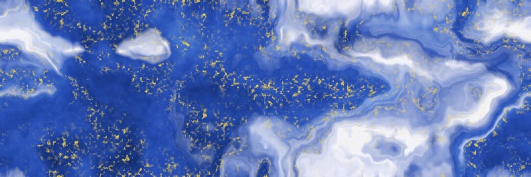 Celestial Blue Cloudy Seamless Texture &mdash; Natural Gemstone Background with bright vivid blue lazurite with scattered gold stardust and heavy white mottling