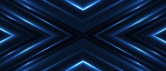 Custom blinds with your photo Dark blue glowing neon lines forming a sharp symmetrical x shape against a black backdrop