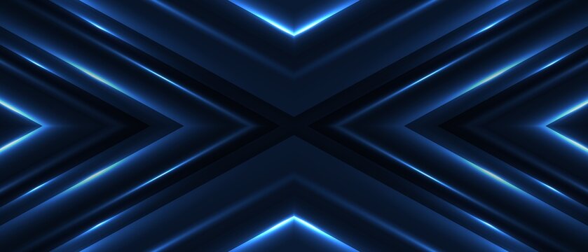 Dark blue glowing neon lines forming a sharp symmetrical x shape against a black backdrop