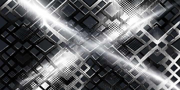 An abstract metal grid texture features a futuristic steel mesh design with digital light patterns, perfect for modern industrial architecture and business technology wallpaper