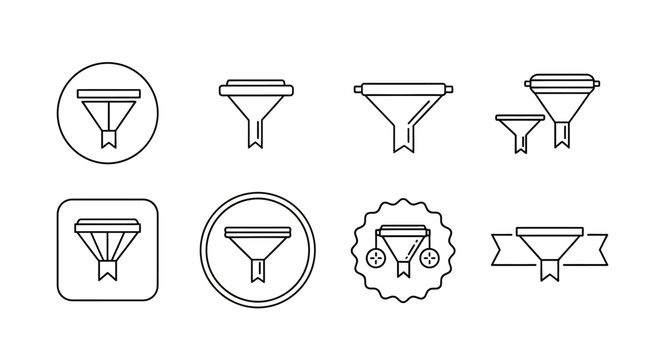 Funnel icon set with diverse shapes and outline styles