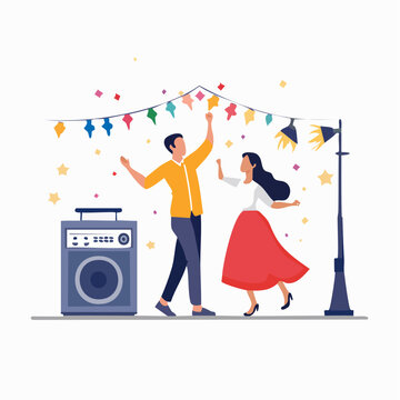 Couple Dancing at a Party with Music and Decorations