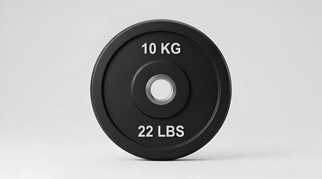 Black 10kg 22lbs Weightlifting Plate on White Background