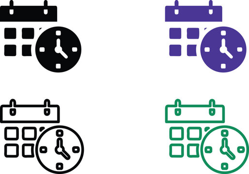 Calendar and clock in black, purple, and green