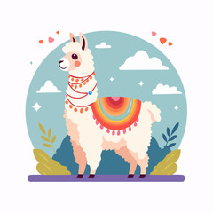 Obraz premium Cute Llama with Colorful Blanket and Decorations