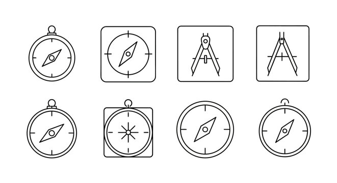 Set of minimalist compass and drafting tool line icons