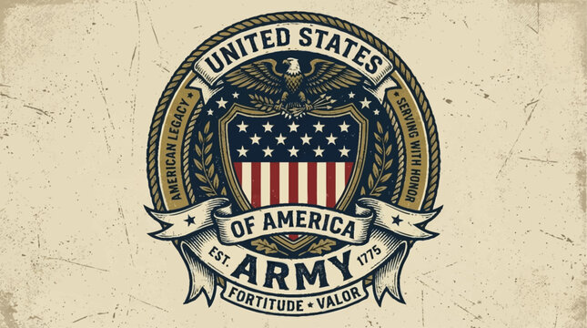 The american logo of the usa army seal is shown on a vintage background