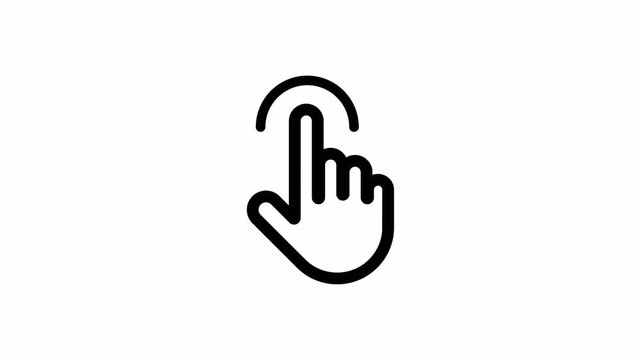 Hand mouse cursor click icon sign animation on white background, swipe up hand click button animated with alpha channel.