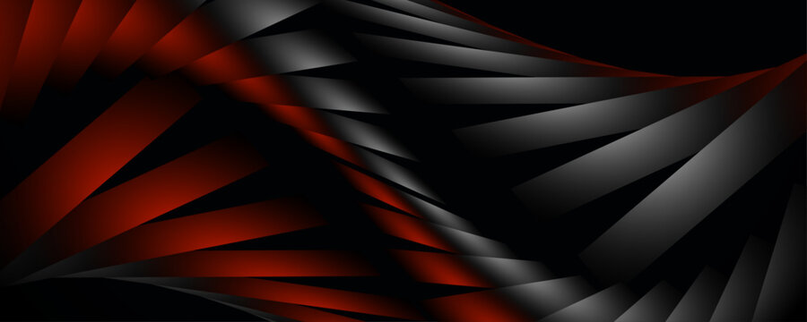 Abstract twisting red and silver geometric ribbon background