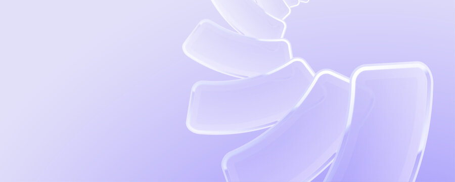 Abstract lavender background with 3D glossy curved geometric shapes