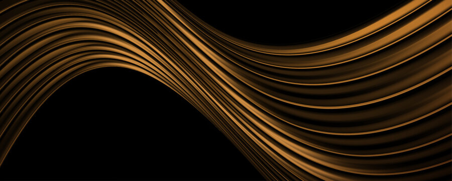 Abstract elegant flowing golden waves on a black background