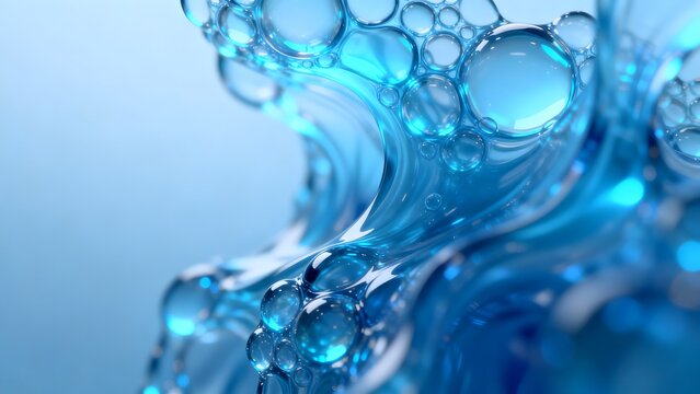 Blue liquid bubbles and waves