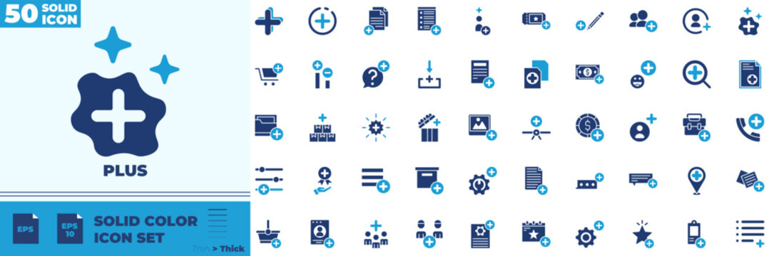 Plus Solid Color Editable Icons set