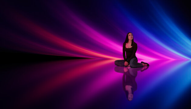 3D spectrum reflection portrait with woman and color beam