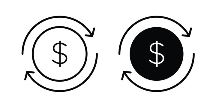 Cash flow icon pack in line art and flat design style