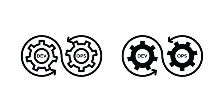 Dev ops icon pack in line art and flat design style