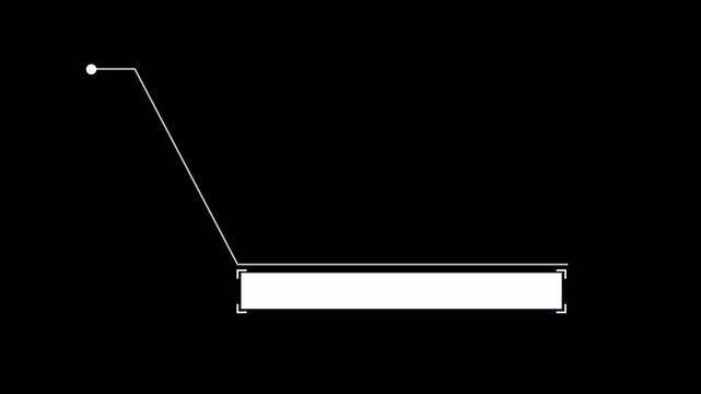 Futuristic sci-fi Hud callout title animation on black background, minimalist pointer line with blank text box.