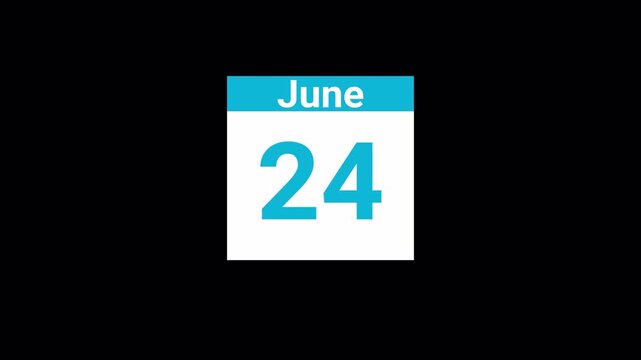 Month of June 30 days calendar icon sign animation on transparent background, June 30 days Calendar animated with alpha channel.