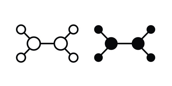 Ethylene molecule icon pack in line art and flat design style