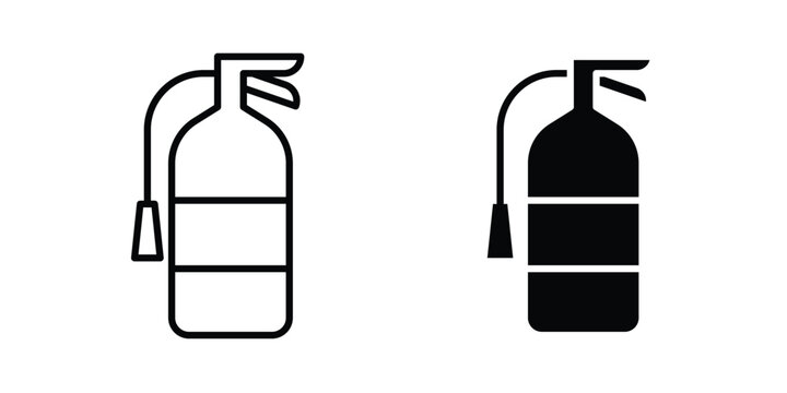 Fire extinguisher icon pack in line art and flat design style