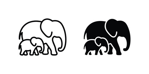 Elephant Family Icons, Vector Art of Parent and Baby Elephants, Simple Silhouette Graphics for Wildlife and Nature Themes © Rukaiya