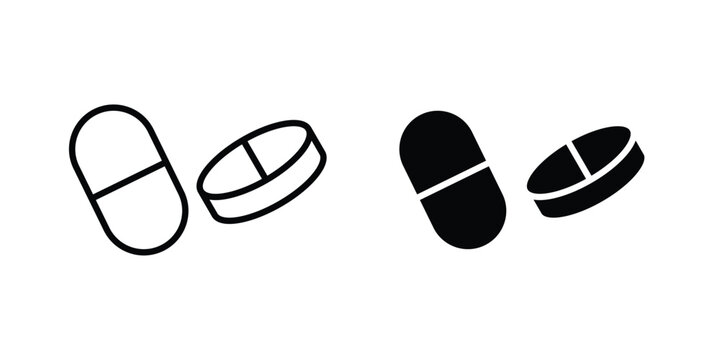 Medicine tablet icon pack in line art and flat design style