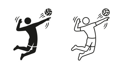 Obraz premium Volleyball player silhouette jumping to spike black and white line art