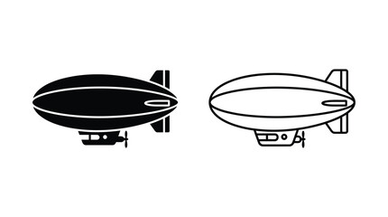 Airship icons black and white line art on white background © SUMU